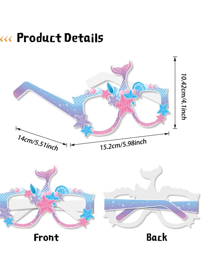 8 قطع من زينة حفلات حورية البحر، نظارات ورقية بطابع حورية البحر، زينة حفلات حورية البحر، دعامات ورقية لكشك الصور - Image 3