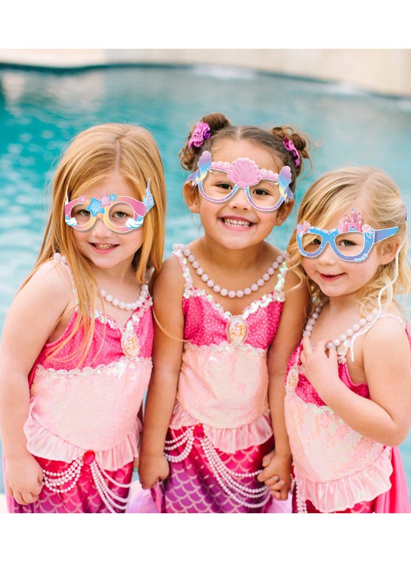 8 قطع من زينة حفلات حورية البحر، نظارات ورقية بطابع حورية البحر، زينة حفلات حورية البحر، دعامات ورقية لكشك الصور - Image 4