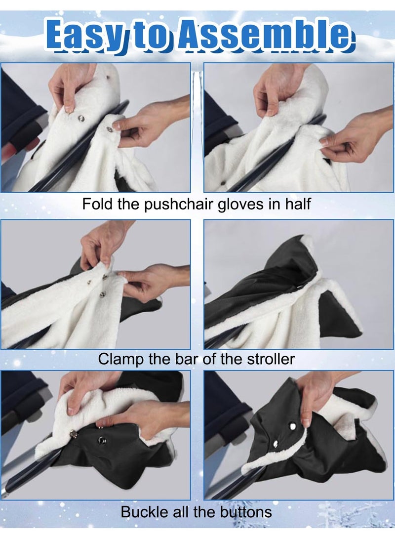 Excefore Stroller Hand Gloves, Baby Stroller Gloves Thick AntiFreeze Mittens Hand Warmer, Universal Warm Winter Gloves Water Repellent Pram Hand Gloves With Touch Screen Phone Bag For Cold Weather, Black - Image 4