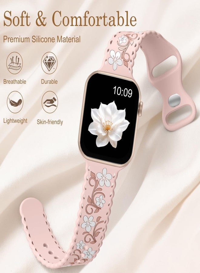 Getino Floral Band Compatible with Apple Watch Bands For Women 40mm 42mm 41mm 38mm 44mm 45mm 46mm 49mm, Cute Engraved Flower Soft Comfortable Silicone Strap for iWatch Series 11 10 9 8 7 6 5 4 3-1 SE - Image 4