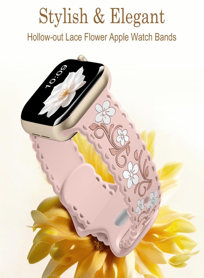 Getino Floral Band Compatible with Apple Watch Bands For Women 40mm 42mm 41mm 38mm 44mm 45mm 46mm 49mm, Cute Engraved Flower Soft Comfortable Silicone Strap for iWatch Series 11 10 9 8 7 6 5 4 3-1 SE - Image 3