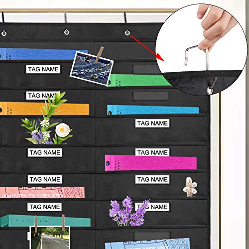 Sinzip Heavy Duty 20 Pocket Door Hanging File Organizer with Name Tag Holders, Black Wall Storage Pocket Charts with 4 Hangers, Great for Classroom, School, Home or Office Use (20 Nametag Pocket) - Image 3