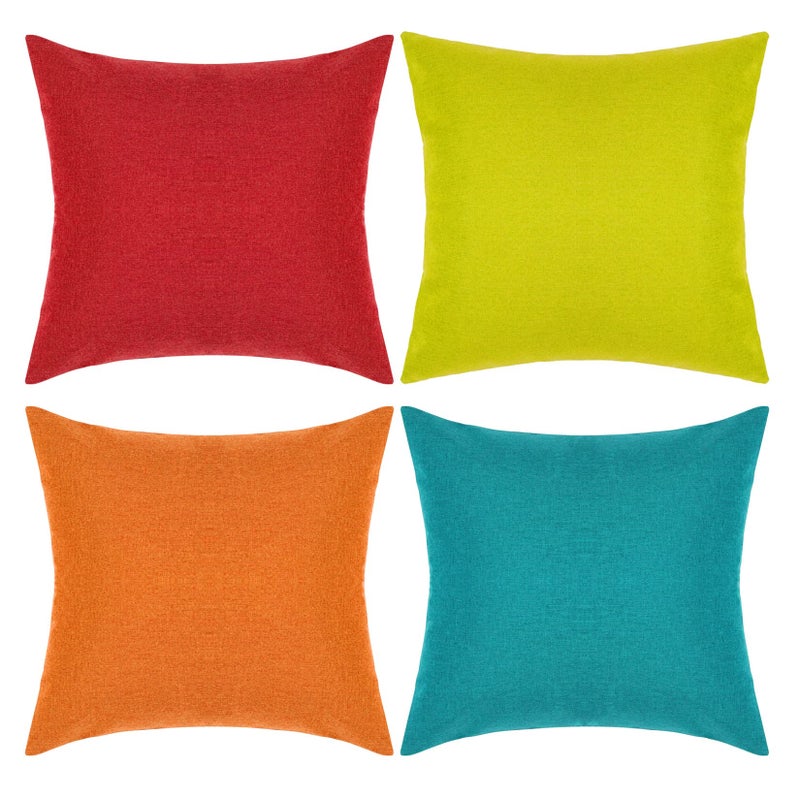 yeabwps Pack of 4 Decorative Outdoor Waterproof Throw Pillow Covers ONLY Square Garden Cushion Cases for Patio Couch Tent and Sofa 18 x 18 Inches Yellow Red Orange BlueGreen
