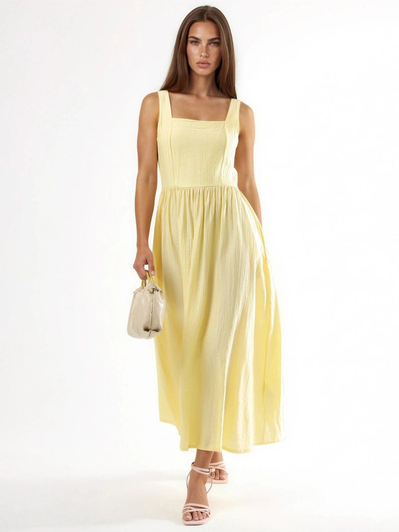 BUSEM Solid Midi Dress with Square Collar - Image 4