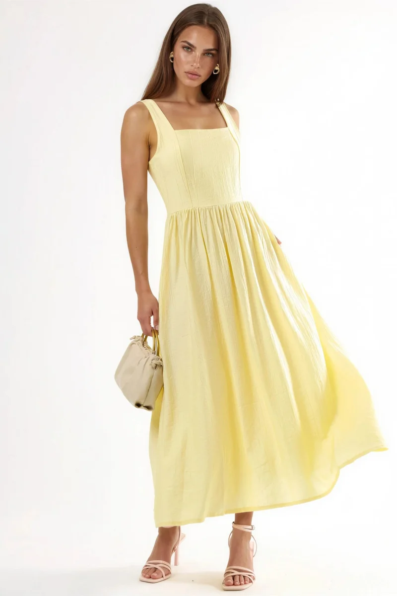 Busem BUSEM Solid Midi Dress with Square Collar