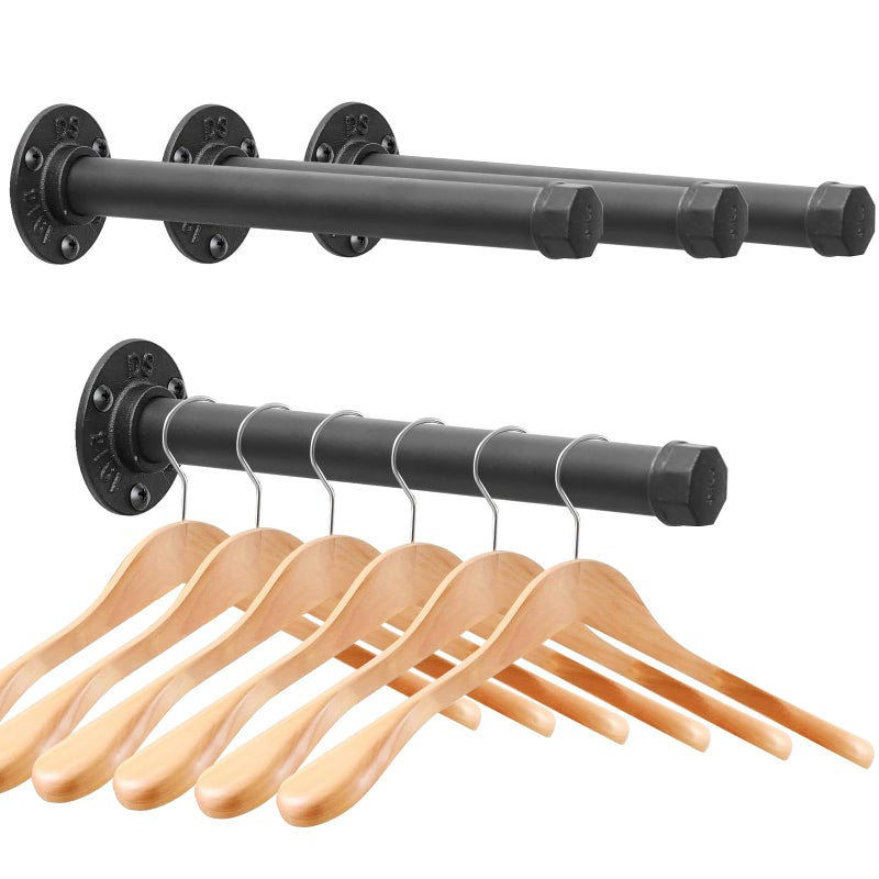 Cazzon Cast Iron Wall Mounted Clothes Rack, Heavy Duty Industrial Pipe Clothing Rack for Hanging Clothes, Garment Racks for Wardrobe Organizers and Storage, DIY Closet Rods Closet Bar (Black 4 Pack, 12 in) - Image 1
