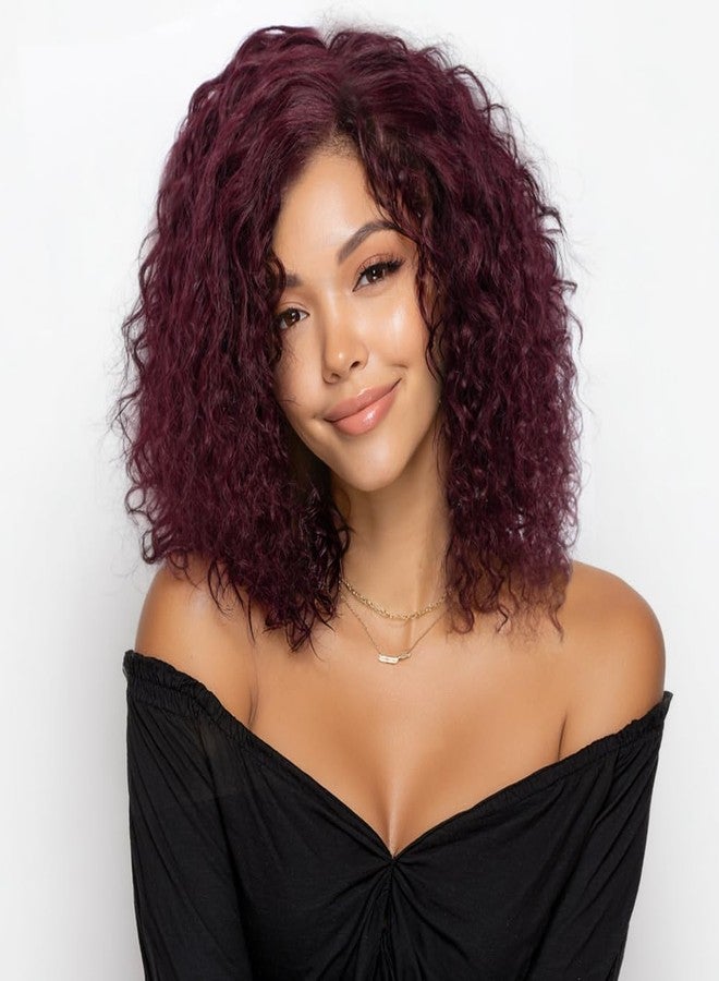 JOEDIR HAIR Human Hair Wig Curly Glueless Wig for Women 4x6 HD Lace Front Wig Bob Wig Free Part 200% High Density (99J, 12 inches) - Image 1