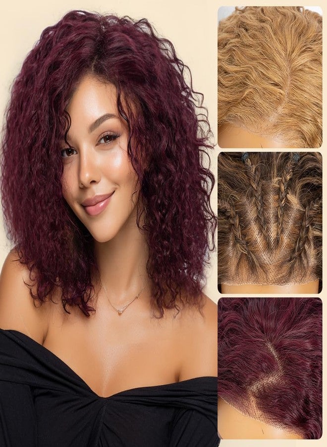 JOEDIR HAIR Human Hair Wig Curly Glueless Wig for Women 4x6 HD Lace Front Wig Bob Wig Free Part 200% High Density (99J, 12 inches) - Image 2