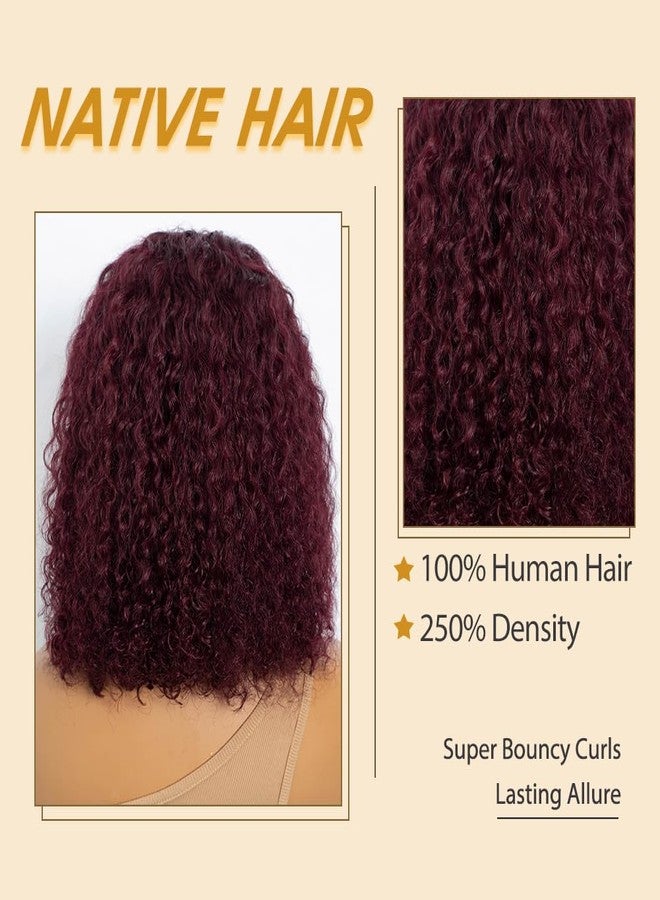 JOEDIR HAIR Human Hair Wig Curly Glueless Wig for Women 4x6 HD Lace Front Wig Bob Wig Free Part 200% High Density (99J, 12 inches) - Image 5
