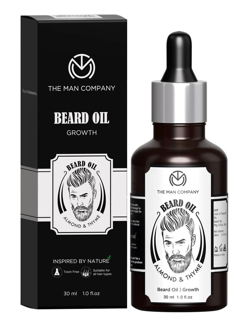 The Man Company The Man Company Beard Oil for Growing Beard Faster with Almond and Thyme 100% NATURAL Best Beard Growth Oil for Men Nourishes and Strengthens Uneven Patchy Beard - 30ML - Image 1