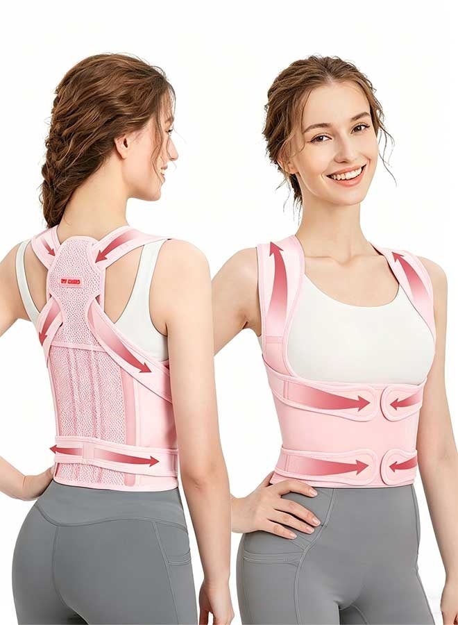 Posture Corrector Back Brace for Men & Women, Adjustable Shoulder Support Belt with Breathable Mesh, Upper Back Support for Posture Improvement, Lightweight Brace (Pink) - Image 1