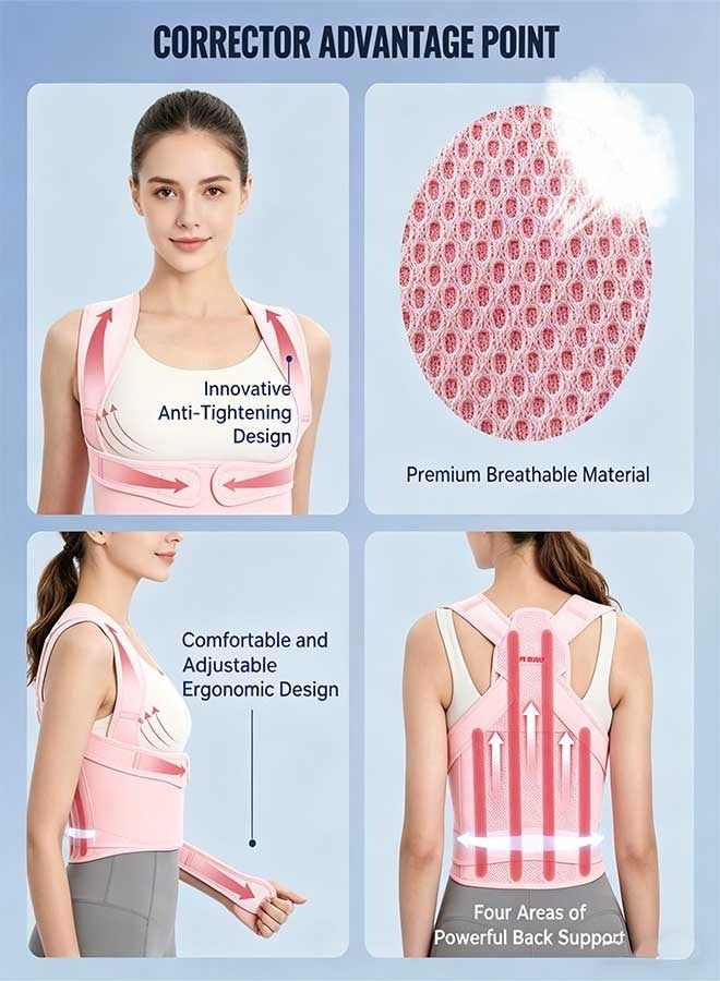Posture Corrector Back Brace for Men & Women, Adjustable Shoulder Support Belt with Breathable Mesh, Upper Back Support for Posture Improvement, Lightweight Brace (Pink) - Image 5