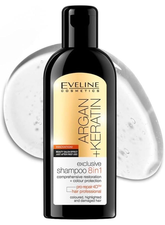 Eveline Argan & Keratin Exclusive 8 In 1 Shampoo Ideal For Coloured, Highlighted And Damaged Hair 150Ml - Image 1