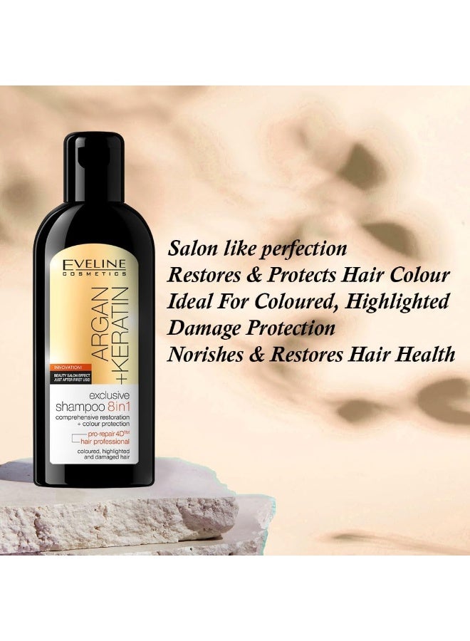 Eveline Argan & Keratin Exclusive 8 In 1 Shampoo Ideal For Coloured, Highlighted And Damaged Hair 150Ml - Image 2