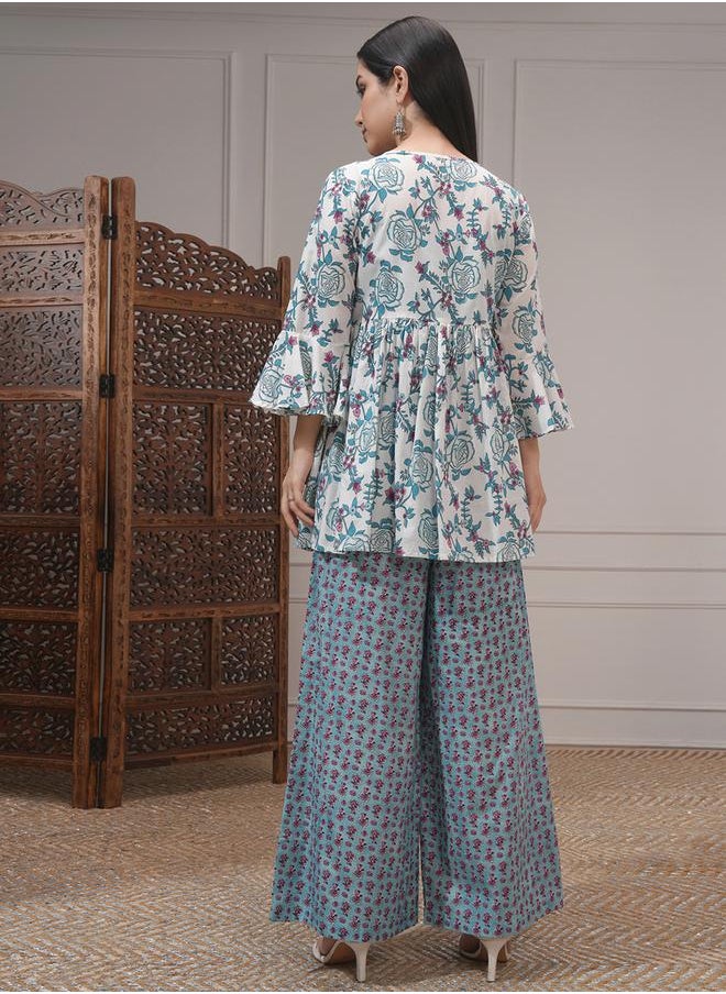 Vishudh All-Over Print Pure Cotton Jacket and Trousers with Inner Top Co-Ords by Styli  - Image 3
