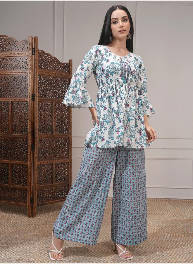 Vishudh All-Over Print Pure Cotton Jacket and Trousers with Inner Top Co-Ords by Styli  - Image 1