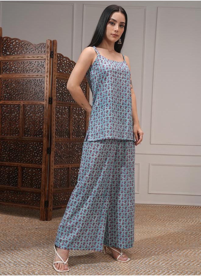 Vishudh All-Over Print Pure Cotton Jacket and Trousers with Inner Top Co-Ords by Styli  - Image 4