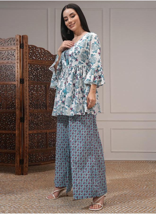 Vishudh All-Over Print Pure Cotton Jacket and Trousers with Inner Top Co-Ords by Styli  - Image 2