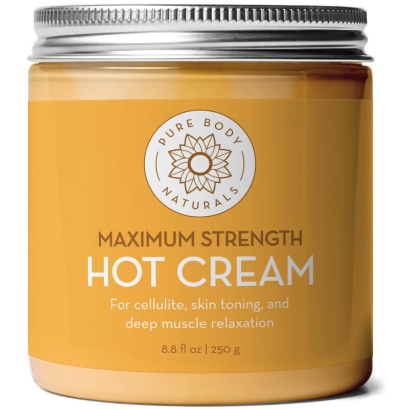 PURE BODY NATURALS Pure Body Naturals Max Strength Hot Cream - Natural Pain Relief Cream for Sore Muscles in the Neck, Shoulders, and Back - Capsaicin Cream for Inflammation, Arthritis Pain, and Sports Injuries, 8.8 oz 
