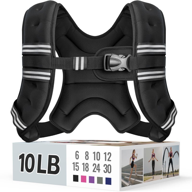 Zeerun Weighted Vest for Women & Men with Reflective Stripe and Adjustable Buckle, Comfortable & Durable Rucking Vest for Walking, Running & Strength Training, 10LBS-Black - Image 1