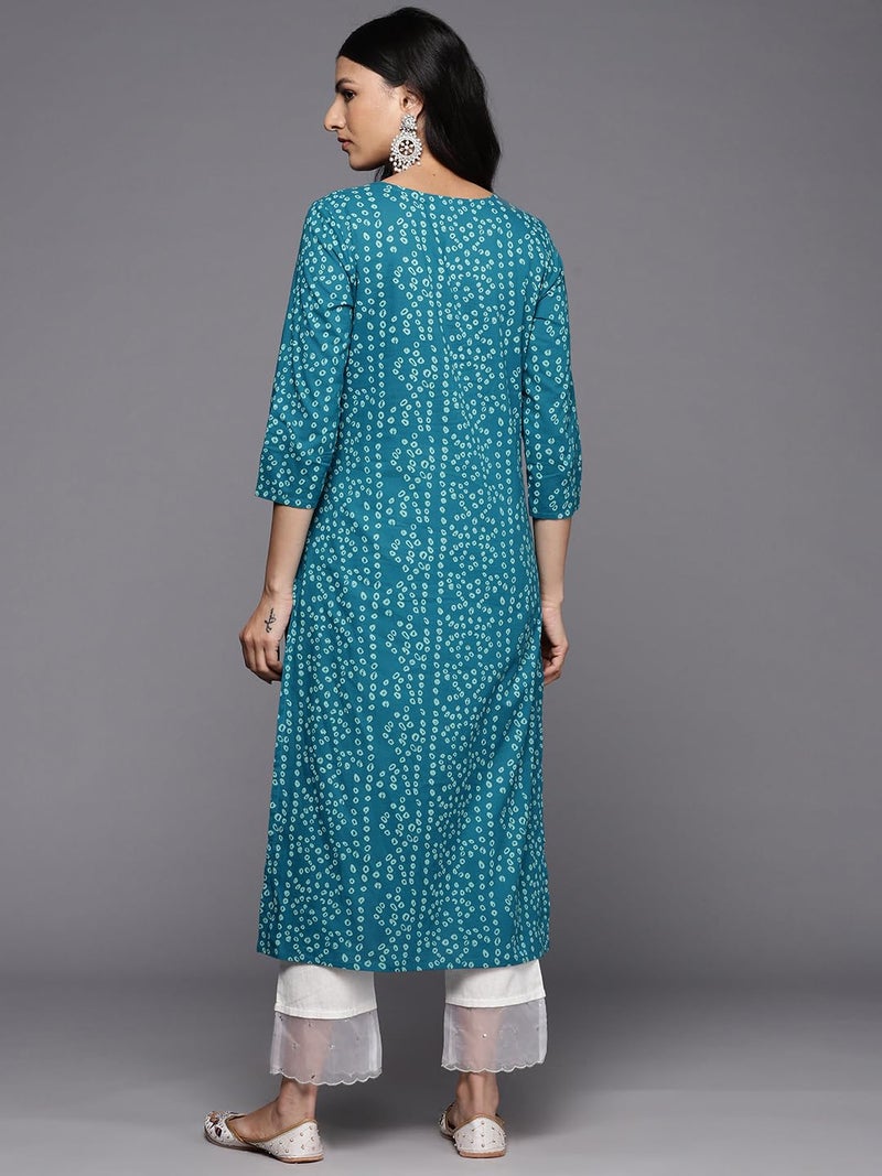 Varanga Women's Cotton Kurta (VKUR1103_Turquoise Blue - Image 3