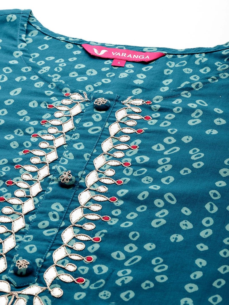 Varanga Women's Cotton Kurta (VKUR1103_Turquoise Blue - Image 4