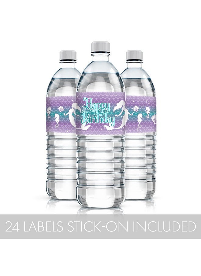 DISTINCTIVS - Mermaid Birthday Water Bottle Labels 24 Stickers - Image 1