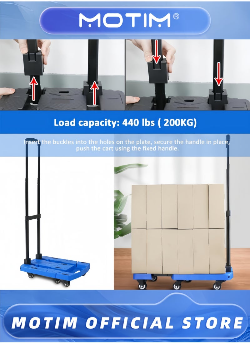 Motim Folding Hand Truck Portable Platform Weight Trolley Collapsible Folding Dolly with 6 Wheels and 2 Elastic Ropes for Luggage Personal Travel Auto Moving and Office Use  - Image 2