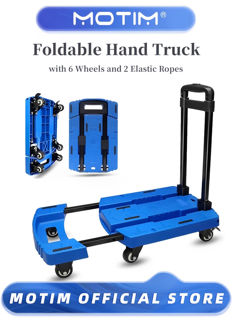 Motim Folding Hand Truck Portable Platform Weight Trolley Collapsible Folding Dolly with 6 Wheels and 2 Elastic Ropes for Luggage Personal Travel Auto Moving and Office Use  - Image 1