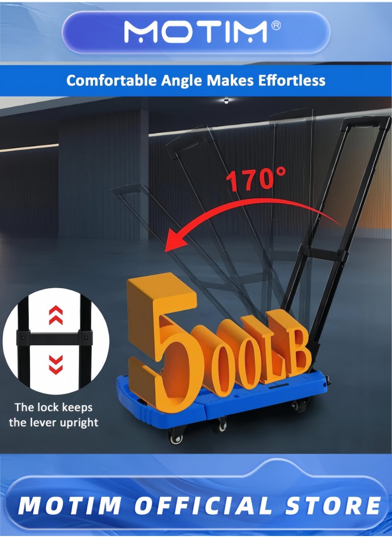 Motim Folding Hand Truck Portable Platform Weight Trolley Collapsible Folding Dolly with 6 Wheels and 2 Elastic Ropes for Luggage Personal Travel Auto Moving and Office Use  - Image 3