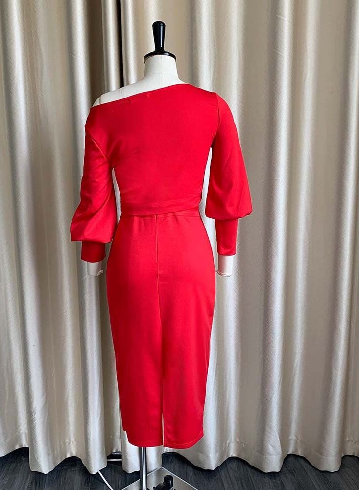 Loquat Solid Skirt Dress Red  - Image 2
