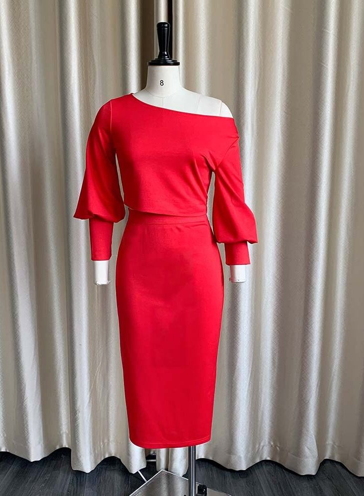Loquat Solid Skirt Dress Red  - Image 1