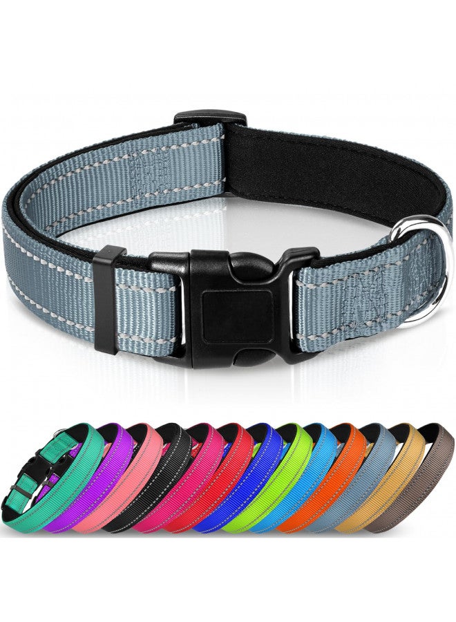 Joytale Reflective Dog Collar,Soft Neoprene Padded Breathable Nylon Pet Collar Adjustable for Small Dogs,Gray,S - Image 1
