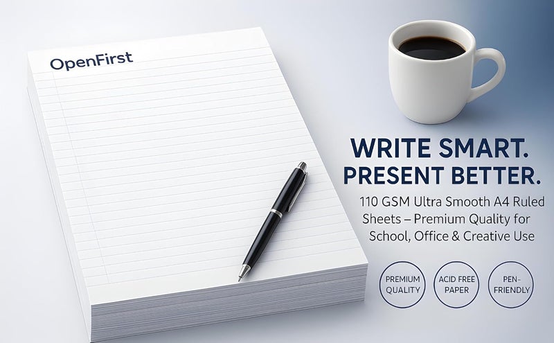 OPENFIRST ® A4 Project Sheets – Pack of 100 | 110 GSM Premium Ultra Smooth Paper | Single-Side Ruled | Acid-Free & Uncoated | Ideal for School, College Use & more. - Image 5
