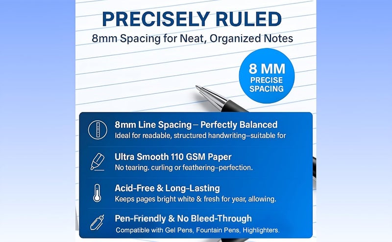 OPENFIRST ® A4 Project Sheets – Pack of 100 | 110 GSM Premium Ultra Smooth Paper | Single-Side Ruled | Acid-Free & Uncoated | Ideal for School, College Use & more. - Image 4