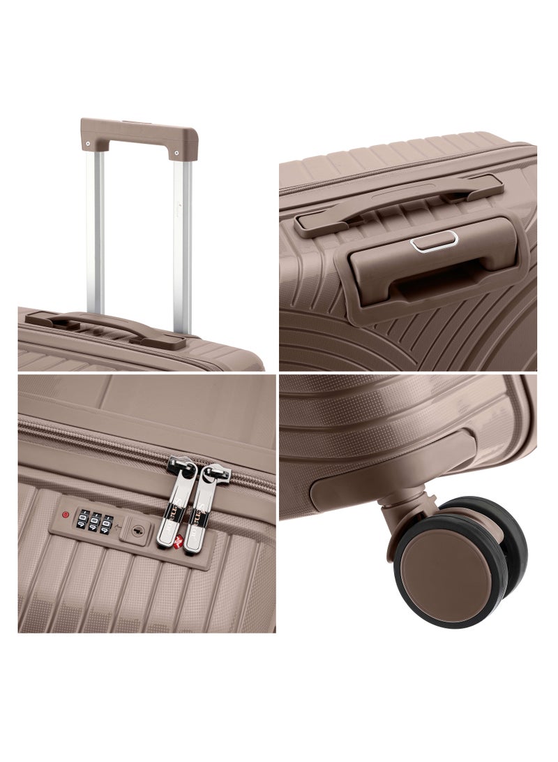 SENATOR Unisex Hard Case Medium Checked Luggage Lightweight PP Fashion Trolley Luggage with 360° Degree 4 Twin Wheel and Safe Zippers KH1010 Khaki  - Image 4