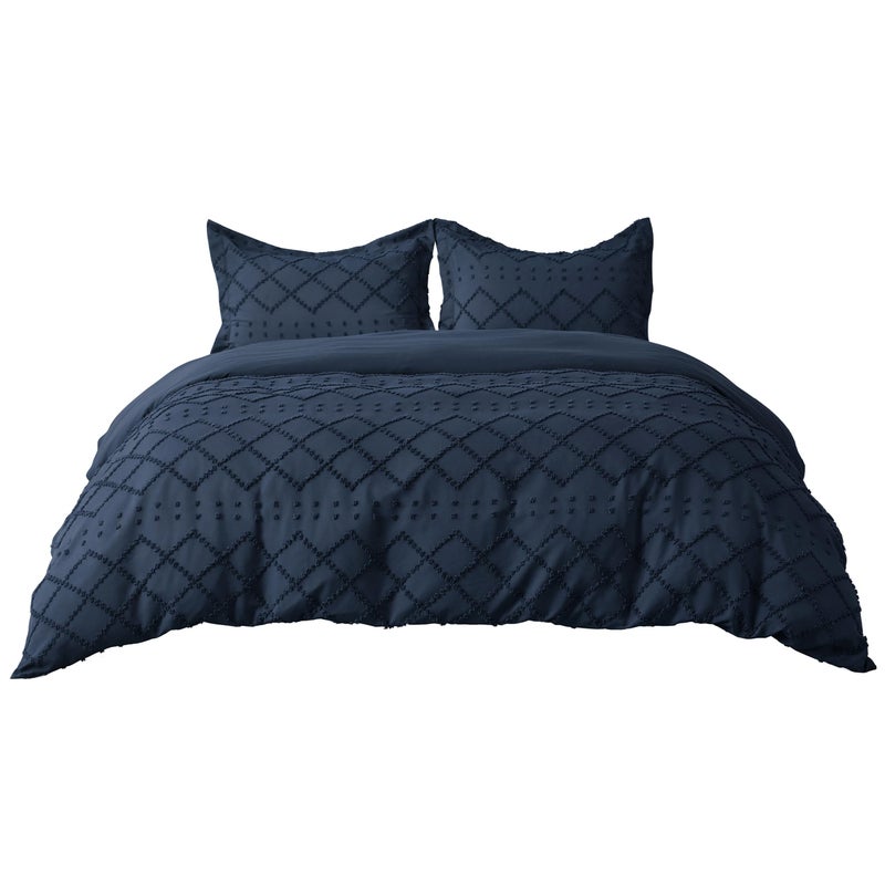 Bedsure Boho Duvet Cover Queen Size - Navy Breathable & Soft Boho Bedding, Machine Washable Comforter Cover for All Seasons, Includes 1 Duvet Cover 90"x90" with 2 Pillow Shams & Zipper Closure - Image 4