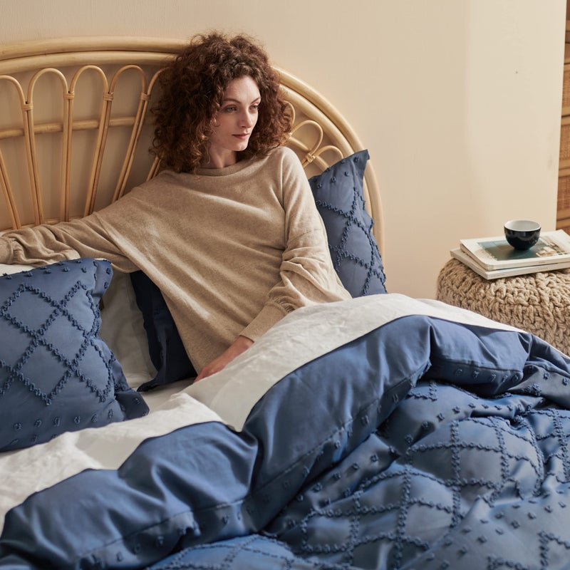 Bedsure Boho Duvet Cover Queen Size - Navy Breathable & Soft Boho Bedding, Machine Washable Comforter Cover for All Seasons, Includes 1 Duvet Cover 90"x90" with 2 Pillow Shams & Zipper Closure - Image 3