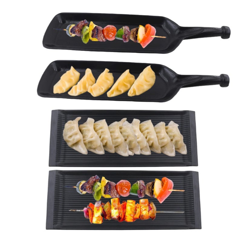ECOSPIT CONTAINER Melamine Black Serving Platter Combo for French Fries, Momos, Rolls Dessert and Snacks Serving/Tray (COMBO-1006)