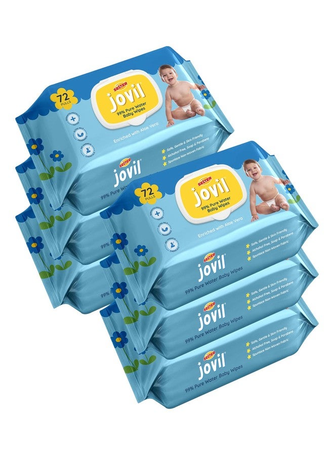 Selzer Jovil Soft Cleansing Baby Wipes with Lid | 72 Wipes x Pack of 6-432 Wipes | Extra Thick & Moist Wet Wipes for Baby's | Prevents Rashes & Redness with Goodness of Aloe Vera, Vitamin E - Image 1