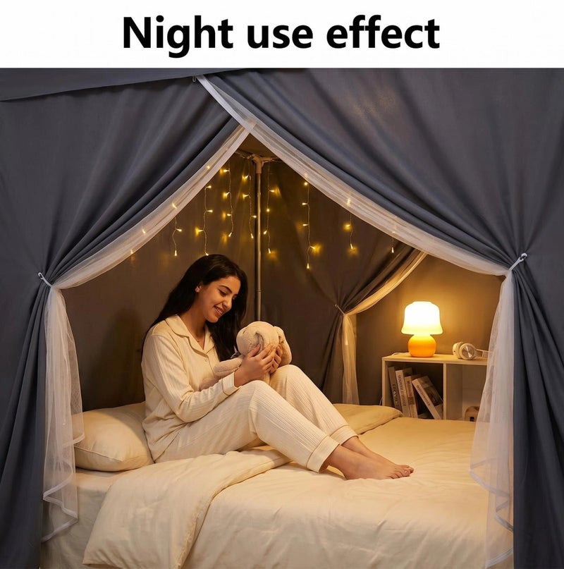 Bluejw Bed Canopy Tents Curtain Blackout Single Bed Tent Student Shading Cloth Canopy Dormitory Mosquito Net Sleep Privacy Protection with Frame for Children Bedroom Pink - Image 4