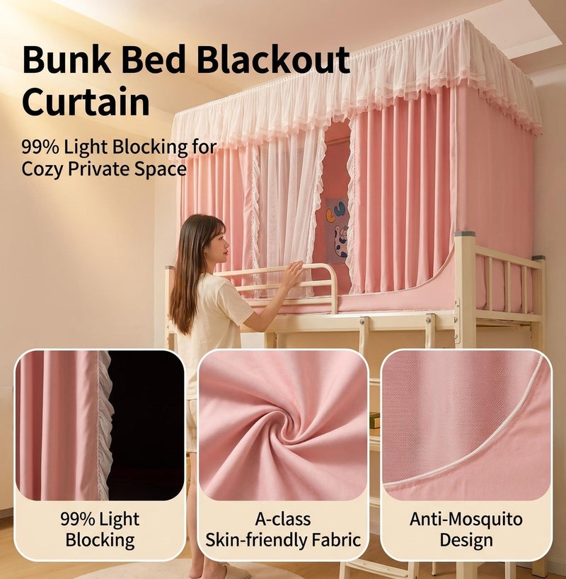 Bluejw Bed Canopy Tents Curtain Blackout Single Bed Tent Student Shading Cloth Canopy Dormitory Mosquito Net Sleep Privacy Protection with Frame for Children Bedroom Pink - Image 2