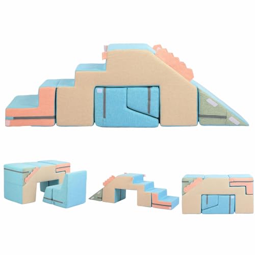 Asweets 4 in 1 Foam Climbing Blocks for Toddlers Indoor Soft Climb and Crawl Play Climbing Toys for Creativity Imagination LinenBluePink - Image 1