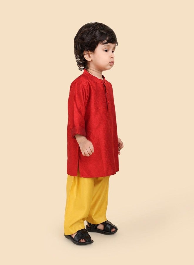 Fabindia Red Viscose Blend Kurta & Pyjama Set - Image 3