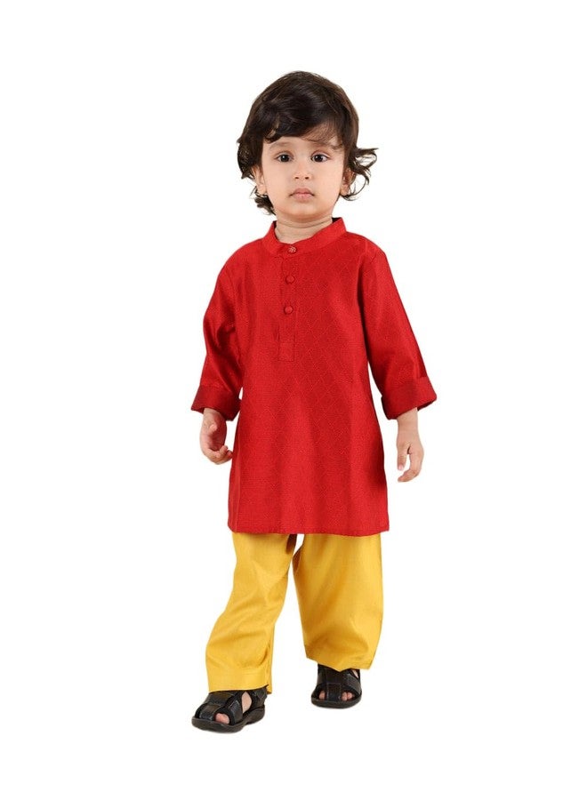 Fabindia Red Viscose Blend Kurta & Pyjama Set - Image 1