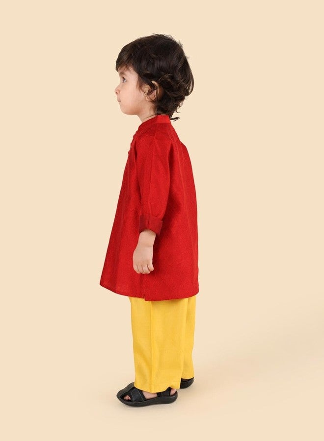 Fabindia Red Viscose Blend Kurta & Pyjama Set - Image 2