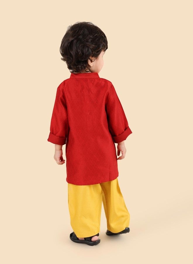 Fabindia Red Viscose Blend Kurta & Pyjama Set - Image 4