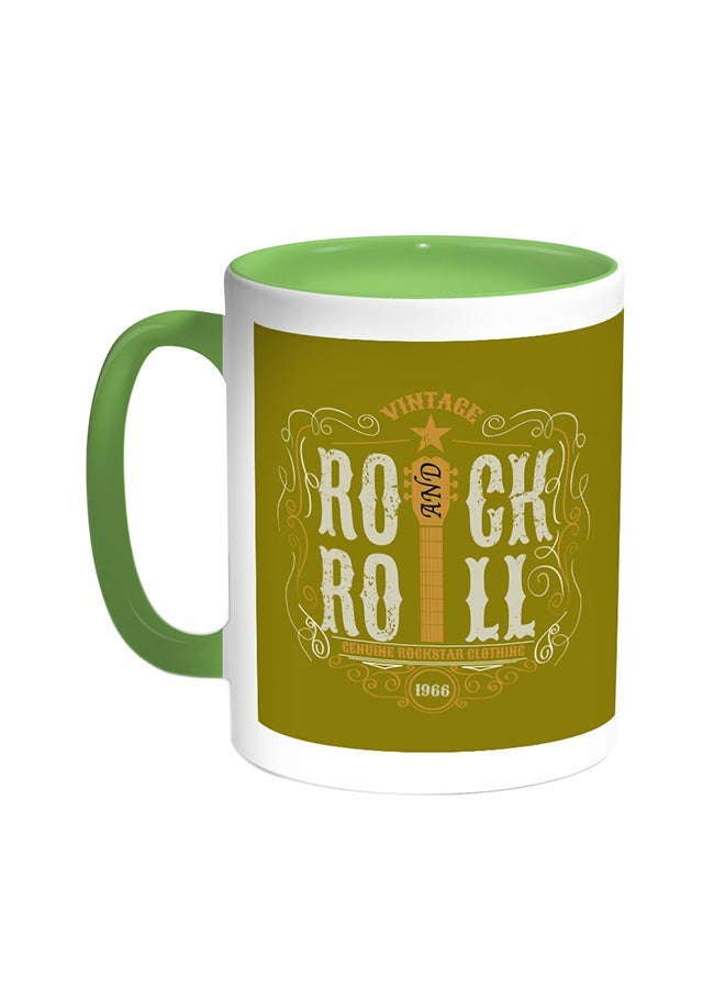 RYN Rock And Roll Printed Coffee Mug Green/White 11ounce