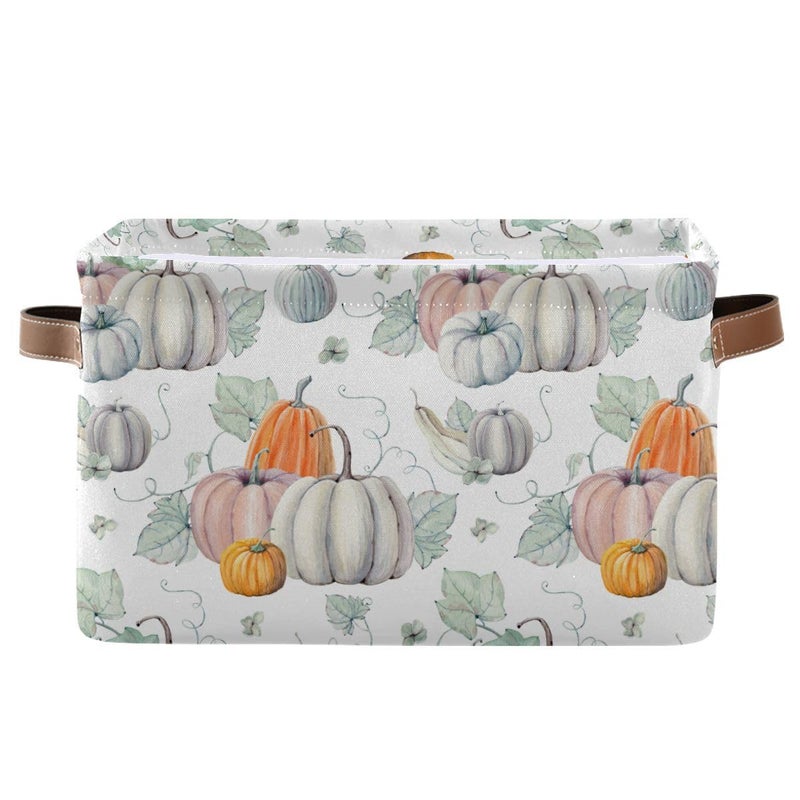 Wamika Fall Pumpkin Storage Basket Fabric Kitchen Baskets Autumn Maple Leaves Open Home Storage Bins Boxes Foldable Organizer Bag for Baby Cloth Pet Toy Book Shelf Closet Baskets 16128 Inches - Image 2
