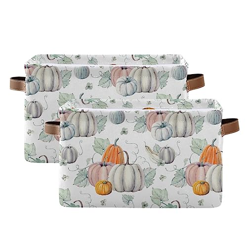Wamika Fall Pumpkin Storage Basket Fabric Kitchen Baskets Autumn Maple Leaves Open Home Storage Bins Boxes Foldable Organizer Bag for Baby Cloth Pet Toy Book Shelf Closet Baskets 16128 Inches - Image 3